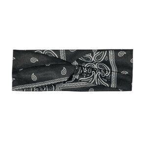 Black Paisley Twisted Knot Cotton Wide Stretch Headband